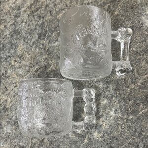 Vintage 1993 McDonald's Flintstones Clear Glass Mug Set of 2, 8 oz